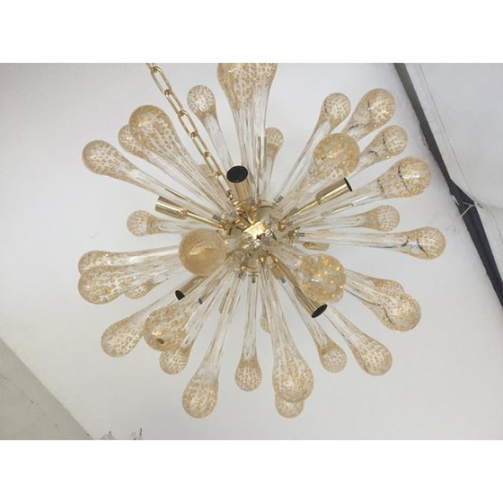 Image 1 of Sputnik-Kronleuchter aus Muranoglas mit goldenen Lufttropfen und goldenem Metallrahmen