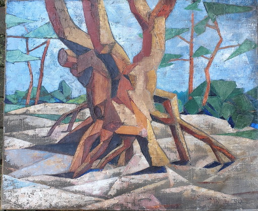 Abstraktes/kubistisches Ölgemälde von Otto Stam 1950