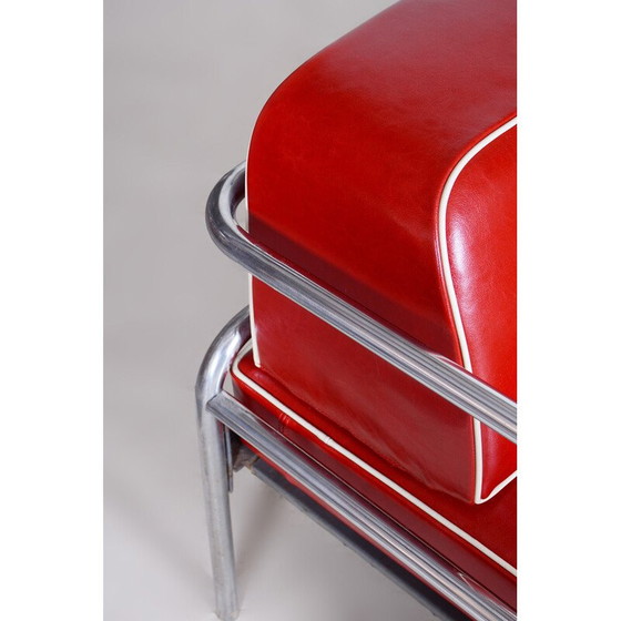 Image 1 of Rotes Bauhaus-Sofa aus Leder und Chromrohr, 1930er Jahre