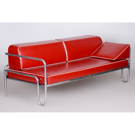 Image 1 of Rotes Bauhaus-Sofa aus Leder und Chromrohr, 1930er Jahre