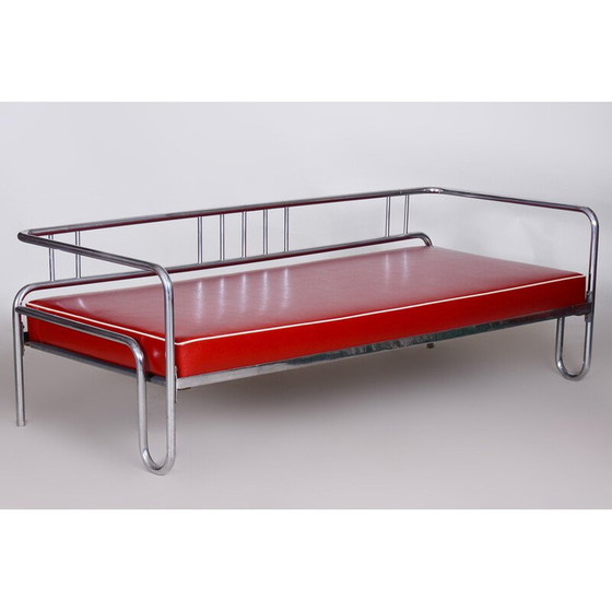 Image 1 of Rotes Bauhaus-Sofa aus Leder und Chromrohr, 1930er Jahre