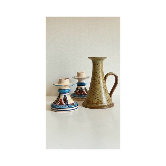 Image 1 of Satz von 3 Vintage-Keramik und Steingut Kerzenhalter