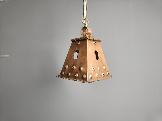 Image 1 of Brutalistische Pendelleuchte aus Kupfer, 1970er Jahre