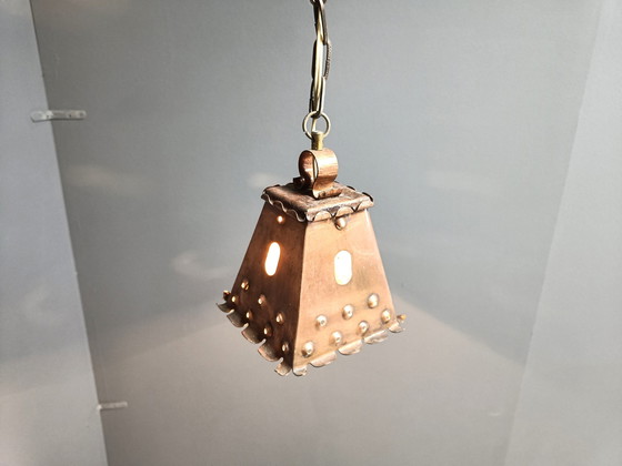 Image 1 of Brutalistische Pendelleuchte aus Kupfer, 1970er Jahre
