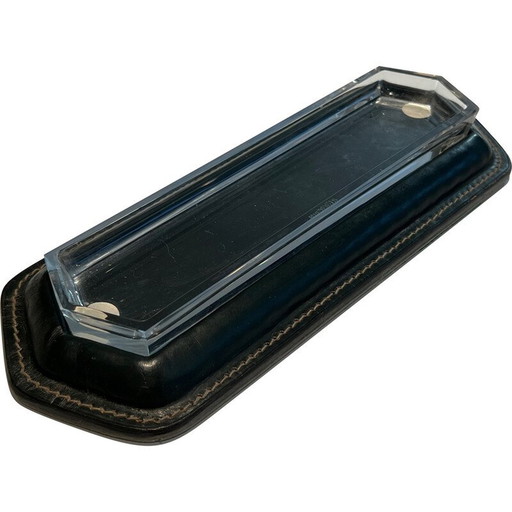 Vintage Keller gesteppt Leder Stifthalter, Frankreich 1950