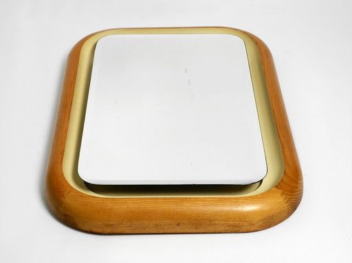 Großer schöner beleuchteter Wandspiegel aus Eichenholz aus den 1960er Jahren - Made in Italy