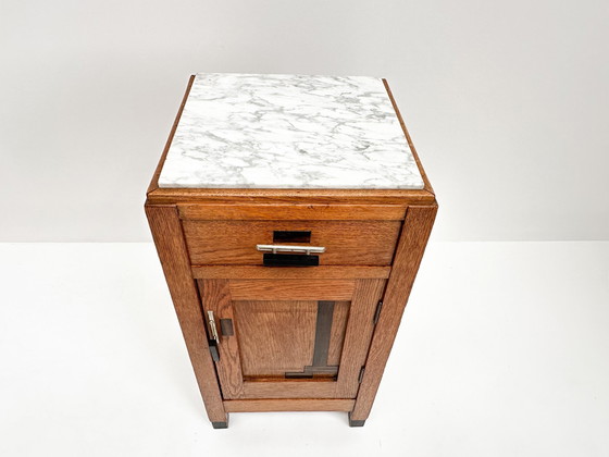 Image 1 of Vintage Art Deco Nachttisch | Nachttisch mit Marmorplatte | Amsterdam School