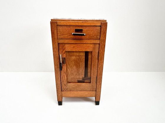 Image 1 of Vintage Art Deco Nachttisch | Nachttisch mit Marmorplatte | Amsterdam School
