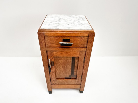 Image 1 of Vintage Art Deco Nachttisch | Nachttisch mit Marmorplatte | Amsterdam School