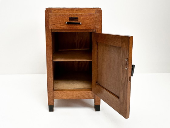 Image 1 of Vintage Art Deco Nachttisch | Nachttisch mit Marmorplatte | Amsterdam School