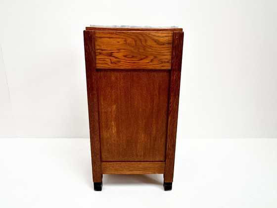 Image 1 of Vintage Art Deco Nachttisch | Nachttisch mit Marmorplatte | Amsterdam School