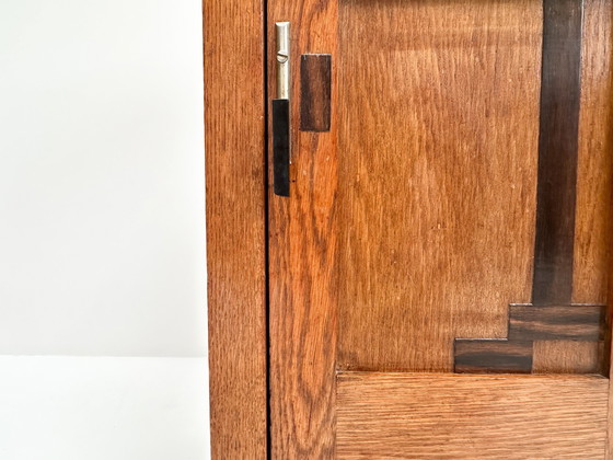 Image 1 of Vintage Art Deco Nachttisch | Nachttisch mit Marmorplatte | Amsterdam School