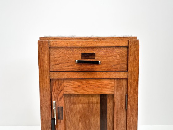 Image 1 of Vintage Art Deco Nachttisch | Nachttisch mit Marmorplatte | Amsterdam School