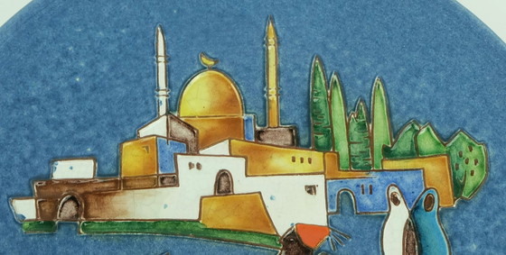 Image 1 of Majolika Karlsruhe Wandteller Teller Seltenes Orientalisches Motiv 1950S