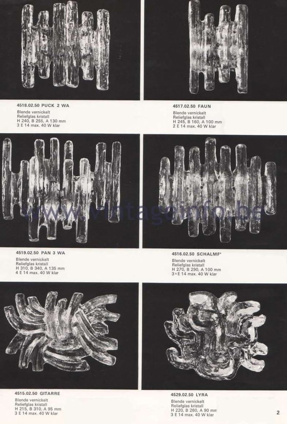 Image 1 of 2X Eiskristall-Wandleuchten von Kalmar 1970S