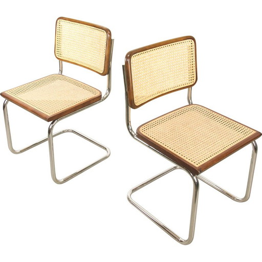 Paar braune Stühle Cesca B32 von Marcel Breuer