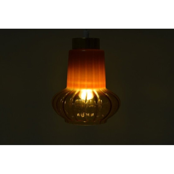 Image 1 of Mid Century Pendelleuchte aus Glas und Messing, Tschechoslowakei 1960er Jahre