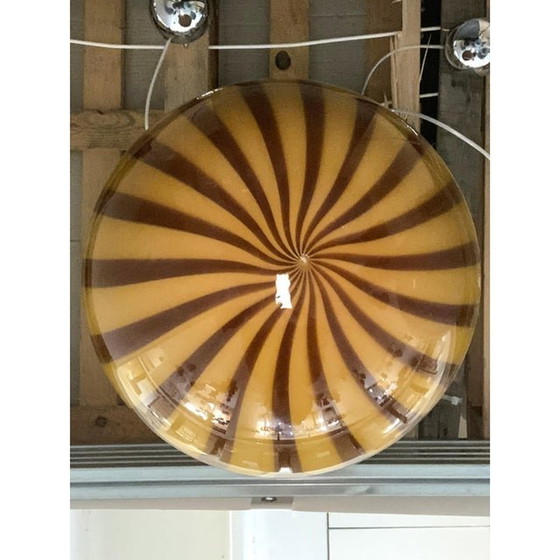 Image 1 of Zeitgenössische bernsteinfarbene und braune Kugel-Pendelleuchte aus Muranoglas