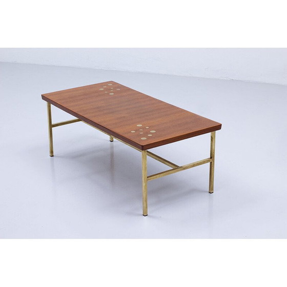 Image 1 of Vintage Couchtisch aus Messing und Teakholz, Schweden 1960