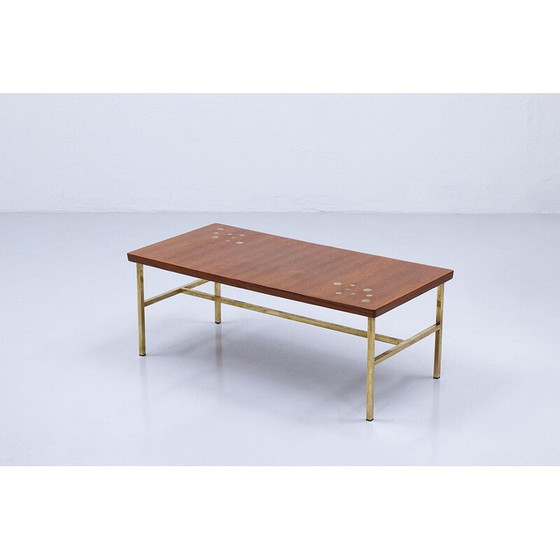 Image 1 of Vintage Couchtisch aus Messing und Teakholz, Schweden 1960