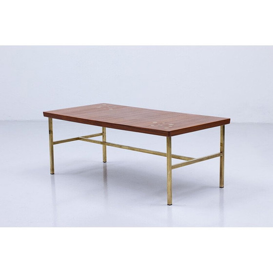 Image 1 of Vintage Couchtisch aus Messing und Teakholz, Schweden 1960
