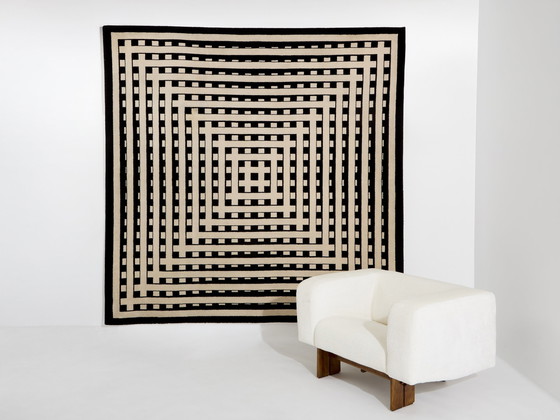 Image 1 of Marcello Morandini Schwarz und Beige Kinetic Tufted Wollteppich 1989