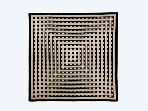 Marcello Morandini Schwarz und Beige Kinetic Tufted Wollteppich 1989