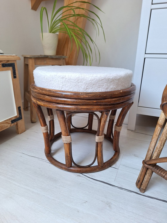 Image 1 of Sitzhocker Aus Rattan Und Stoff Gouclette