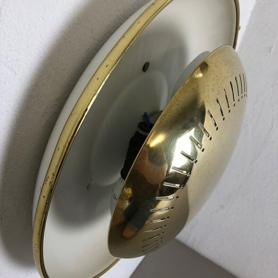 Image 1 of Paar Stilnovo-Wandleuchter aus Metall und Messing, Italien 1950