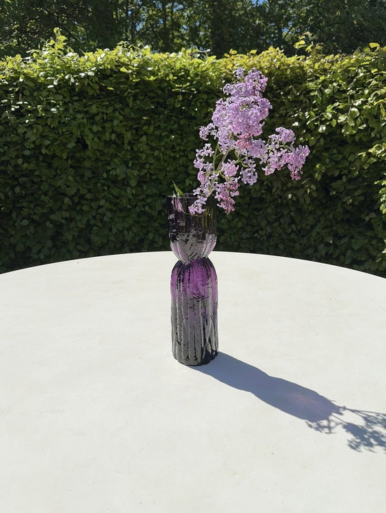 Image 1 of Großes schwedisches Glas, Vase Lindshammar Glasbruk, Christer Sjögren, Woodstock-Serie