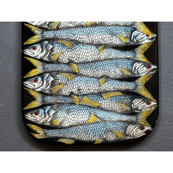Image 1 of Lackiertes Metalltablett mit Fischdekor von Fornasetti Piero, Italien 1950