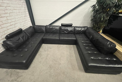 Natuzzi Echtes Leder Schwarz U Sofa