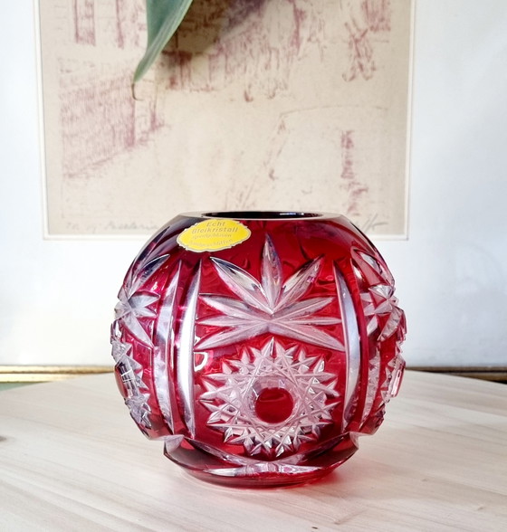 Image 1 of 3x Rote geschliffene Vintage-Glasvase