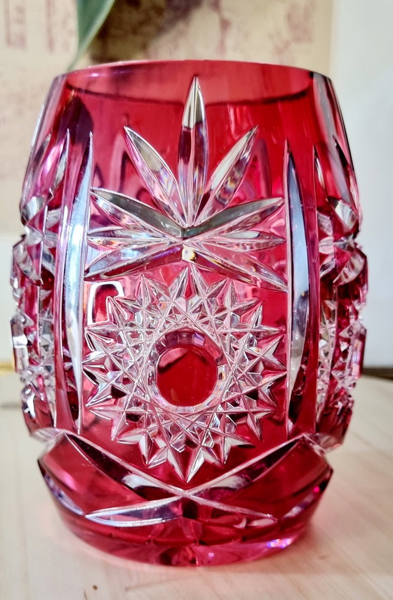 Image 1 of 3x Rote geschliffene Vintage-Glasvase