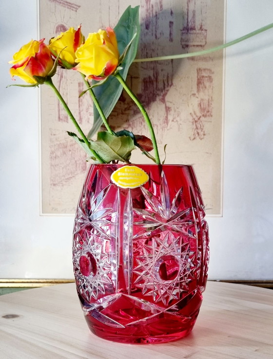 Image 1 of 3x Rote geschliffene Vintage-Glasvase