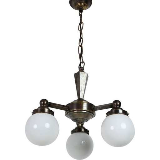 Vintage-Kronleuchter aus Metall und Glas, Tschechoslowakei 1920