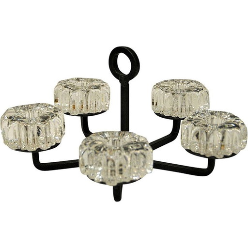 Kerzenleuchter aus Glas, Kristall und Eisen von Willy Johansson für Hadeland Glassverk, Norwegen 1970