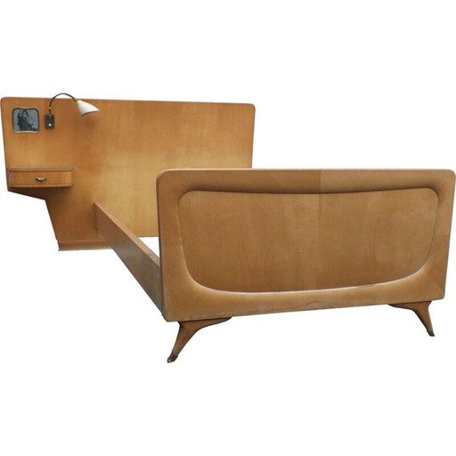 Vintage Bett mit Lampe Arteluce von Gino Sarfatti für Silvio Cavatorta 1950