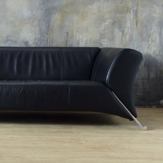 Image 1 of Vintage 3-Sitzer schwarzes Ledersofa von Rolf Benz 2000