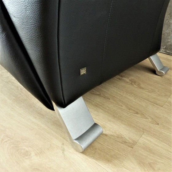 Image 1 of Vintage 3-Sitzer schwarzes Ledersofa von Rolf Benz 2000