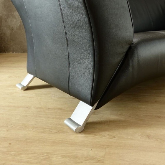 Image 1 of Vintage 3-Sitzer schwarzes Ledersofa von Rolf Benz 2000