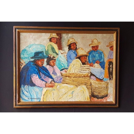 Image 1 of Öl auf Leinwand vintage "Die Bolivianer" von Trevoux, 1976