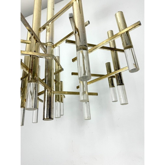 Image 1 of Vintage-Kronleuchter mit 15 Lichtern aus Chromstahl und Plexiglas für Sciolari, Italien 1960