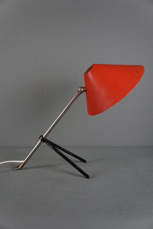 Vintage Hala Zeist Design-Tischlampe mit rotem Schirm