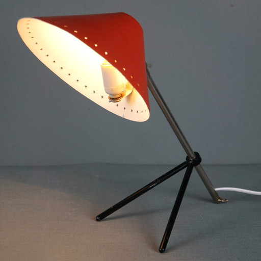 Vintage Hala Zeist Design-Tischlampe mit rotem Schirm