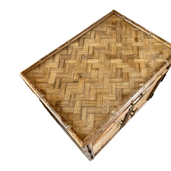 Image 1 of Vintage Schrank aus künstlichem Bambus und Rattan mit Fischgrätenmuster