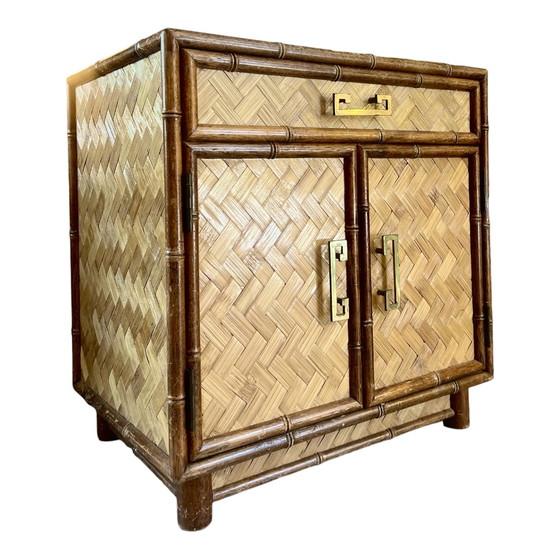 Image 1 of Vintage Schrank aus künstlichem Bambus und Rattan mit Fischgrätenmuster