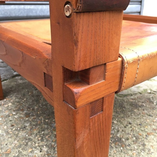 Vintage Sessel S10 "Sahara" in Leder und Ulme von Pierre Chapo um 1960