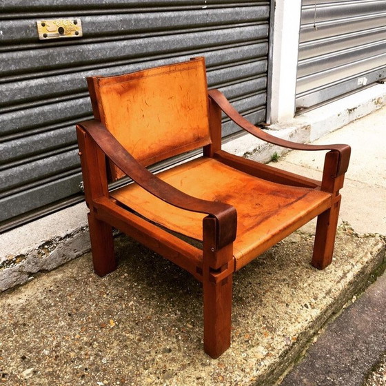 Image 1 of Vintage Sessel S10 "Sahara" in Leder und Ulme von Pierre Chapo um 1960