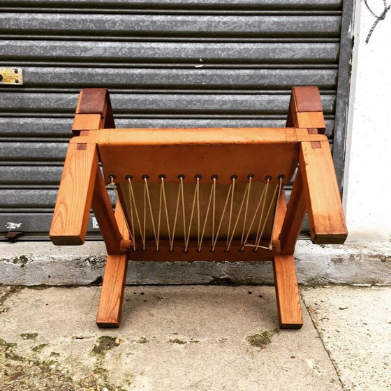 Image 1 of Vintage Sessel S10 "Sahara" in Leder und Ulme von Pierre Chapo um 1960